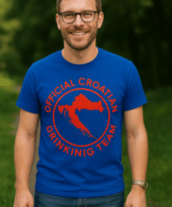 Ljetna majica s Hrvatskom i Croatian Drinking Team logom, savršena za sportske i casual prilike.