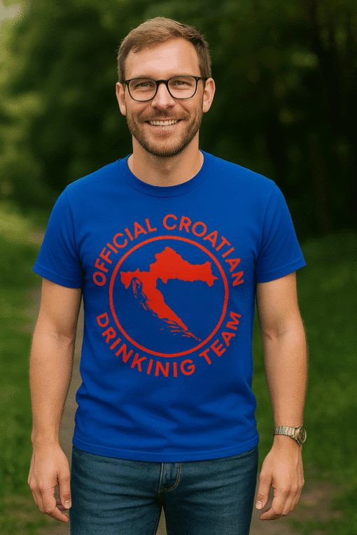 Ljetna majica s Hrvatskom i Croatian Drinking Team logom, savršena za sportske i casual prilike.
