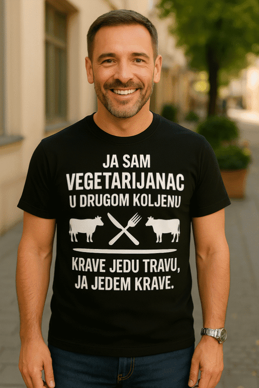 Ja sam vegetarijanac, humor, majica za vegetarijance, humanitarna majica za ljubitelje životinja.