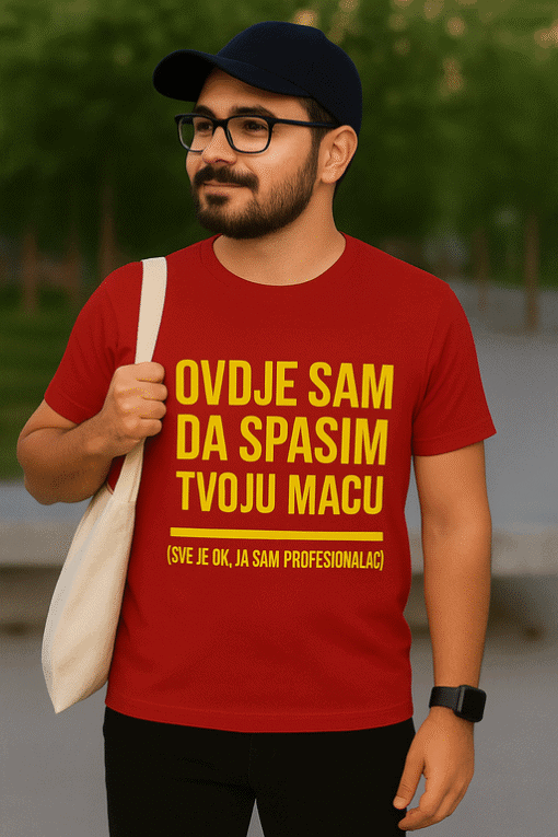 Ovdje sam da spasim tvoju macu, unisex majica s humorističnim natpisom.