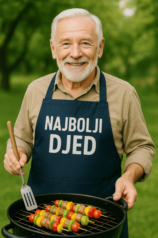 Sretan djed peče na roštilju s roštilja.