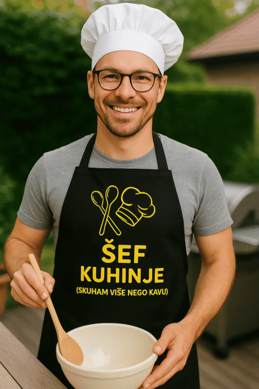 Kuhar u kuhinji s majicom za kuhanje, topliji i prikladan za profesionalne kuhinje.