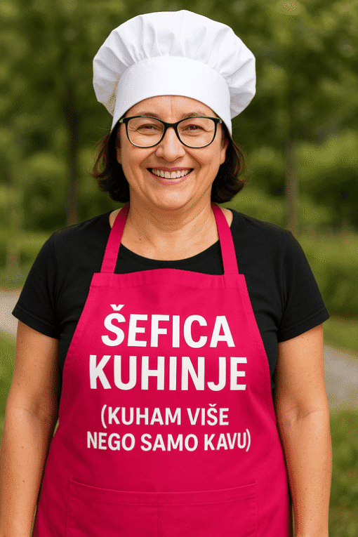 Kuharska kapa s natpisom Šefica kuhinje, outdoor, priroda, elegantno i profesionalno kuhanje.