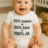 100% majica za bebe s humanoškim tekstom, prikazuje ljubav i suradnju roditelja.