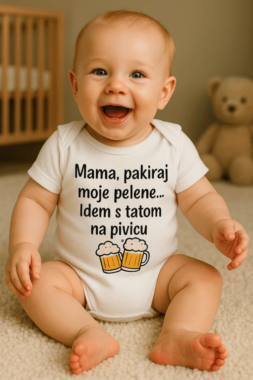 Pismo za majice s porukom za djecu, dječja majica s prikazom piva i obiteljske poruke.