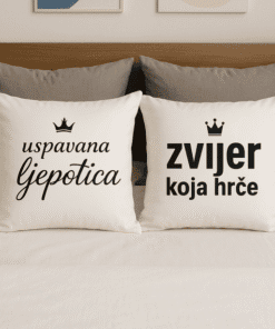 1. Jastuci s natpisima "uspravna ljepotica" i "zvijer koja hrče" za moderan dekor spavaće sobe.