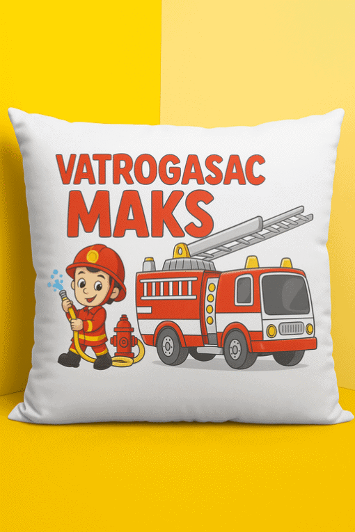 Vatrogasac Maks personalizirani jorgan za djecu, požarna zaštita, igračke i dekoracija dječje sobe.