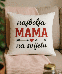 Mekani jastuk s natpisom najbolja mama na svijetu, personalizirani poklon za majke, dar za rođendan i majčin dan.
