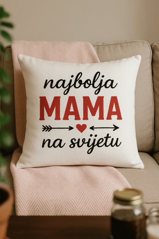 Mekani jastuk s natpisom najbolja mama na svijetu, personalizirani poklon za majke, dar za rođendan i majčin dan.