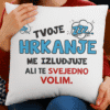 Ljubav prema hrkanju, smiješna iskaznica na jastuku, personalizirani tekst, popularno za poklon ili dekoraciju.