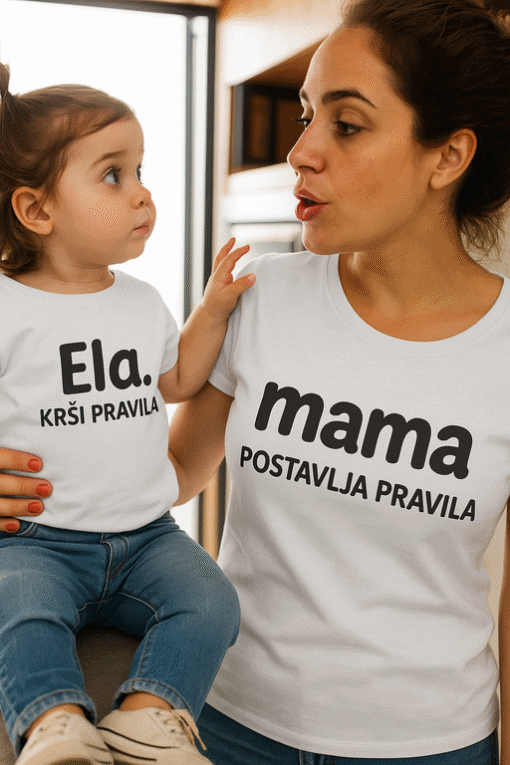 Maestra majica za mamu i dijete s porukama o pravilima.