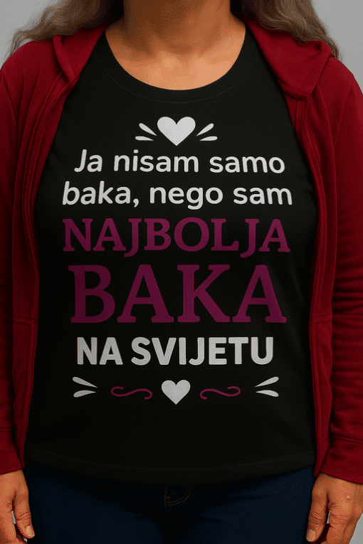 Najbolja baka majica s porukom, personalizirana, za žene, poklon, unikatno, motivacija, humor.