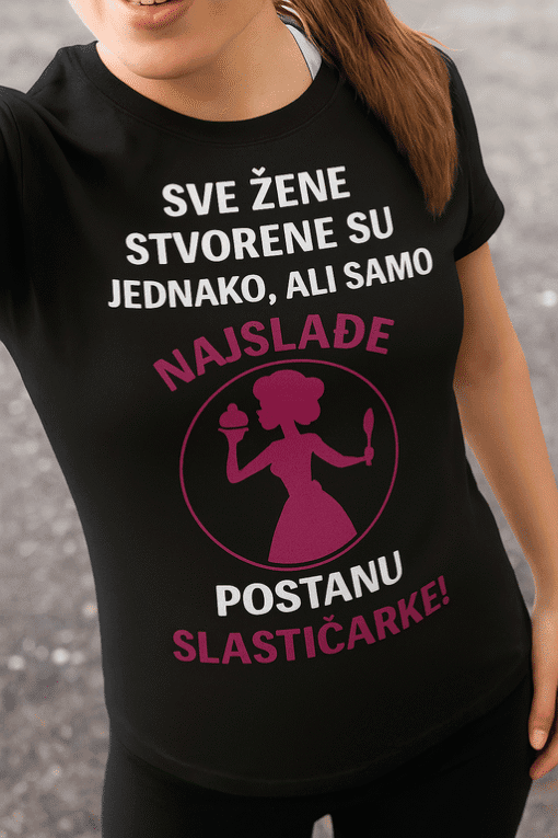 Cipek, majica s motivacijskim natpisom za žene, udobna i moderna za svaki dan, idealna za slastičarke ili ljubiteljice kuhinje.