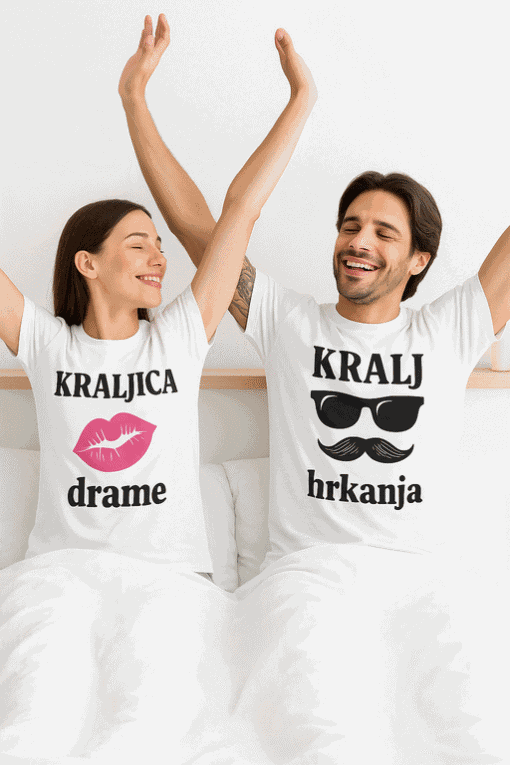 Komplet majica za par s natpisom Majice (komplet) Kralj hrkanja i Kraljica drame