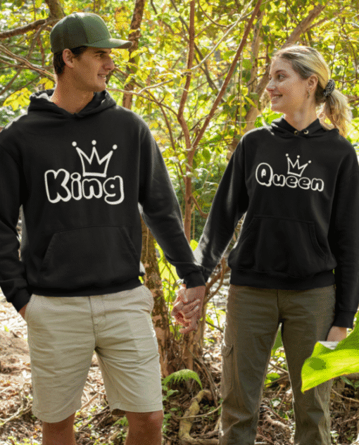 Kralj i kraljica hoodie majice za parove, originalni dizajn i kvalitetne tkanine.