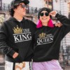 Kravata hoodie za parove, majice s natpisom kralj i kraljica, street style modni detalji, unisex majice za ljubavne parove.