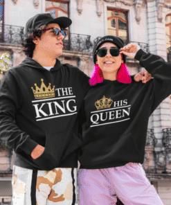 Kravata hoodie za parove, majice s natpisom kralj i kraljica, street style modni detalji, unisex majice za ljubavne parove.