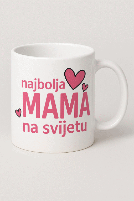 Najbolja mama na svijetu, personalizirani motiv na šalicama, unikatni dar za mame, idealno za svaku prigodu.