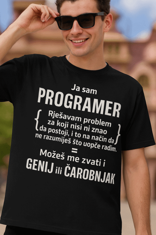 Programerska majica s HUMOROM za programere i entuzijaste, idealna za poklon ili osobni stil.