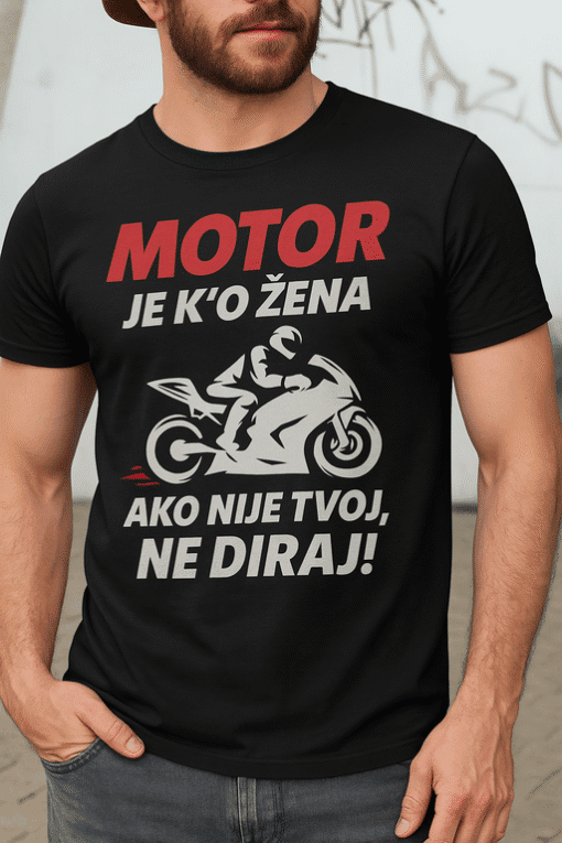 1. majica s natpisom motor, motocikl i vozač, muška sportska majica, trendovski modni komad.