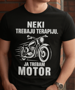 Motivacijska muška majica s moto motivom, idealno za ljubitelje motocikala i terapije.