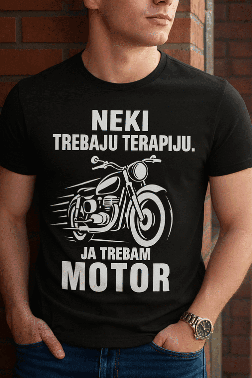Motivacijska muška majica s moto motivom, idealno za ljubitelje motocikala i terapije.