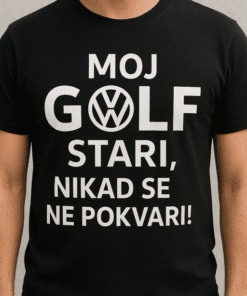 Volkswagen majica s porukom, odlično za sportske i svakodnevne outfite. Idealno za ljubitelje Golfa i marke Volkswagen.