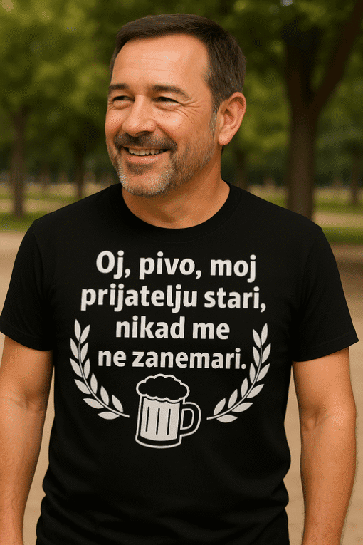 Piće, majica, prijatelj, zabava, humor, oprema za pivopije, poklon, casual, muškarac, trend, Optima, personalizirana odjeća.