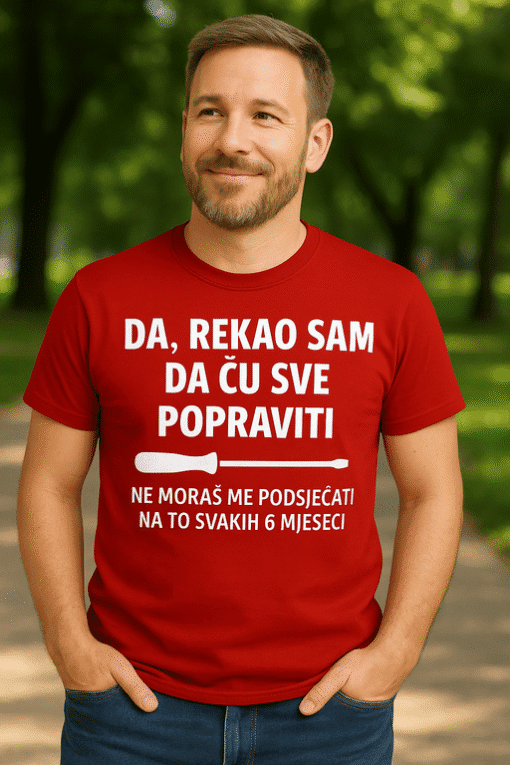Majica s natpisom : popravit ću sve za majstore i ljubitelje kućnog humora