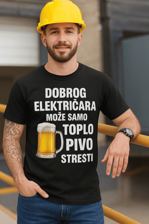 Pankica za majicu s natpisom dobrodošlica električaru s pivom, prikladno za majice za radnike.