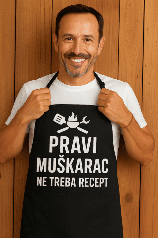 Pravi muškarač, majica na temu kuhanja, popularna majica za ljubitelje hrane i kuhinje.