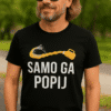 Smešna majica s natpisom "Samo ga popij" i slika kanistera za piće za odlično opuštanje.