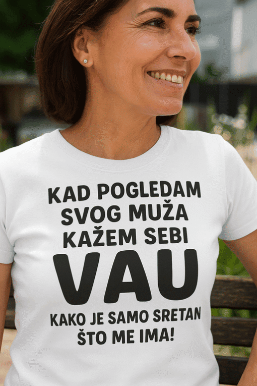 Kad pogledam svog muškar, samopouzdano na majici.