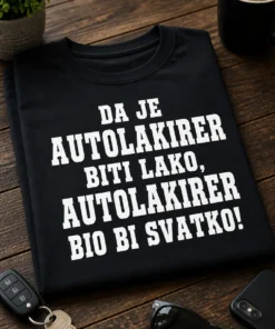 Majica za autolakirere s natpisom DA JE AUTOLAKIRER BITI LAKO, AUTOLAKIRER BIO BI SVATKO!