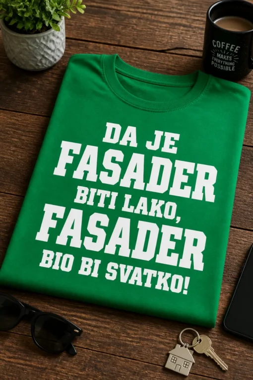 Majica za fasadere s natpisom DA JE FASADER BITI LAKO, FASADER BIO BI SVATKO!