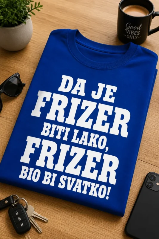 Majica za frizere s natpisom DA JE FRIZER BITI LAKO, FRIZER BIO BI SVATKO!