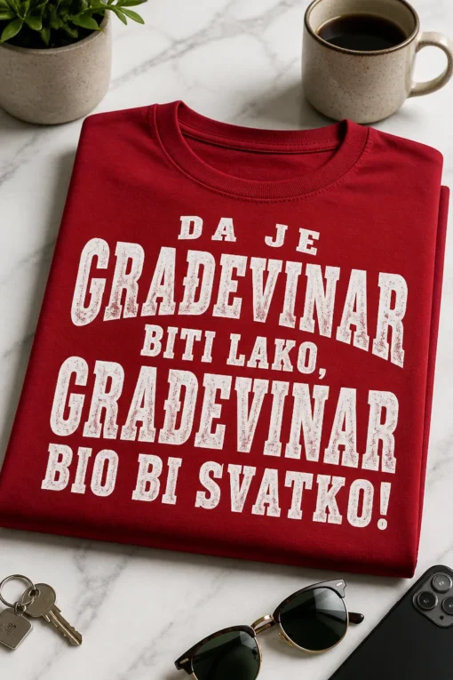 Majica za građevinare s natpisom DA JE GRAĐEVINAR BITI LAKO, GRAĐEVINAR BIO BI SVATKO!