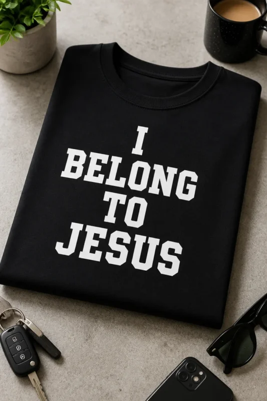 Majica s natpisom I BELONG TO JESUS u crnom tipografskom dizajnu