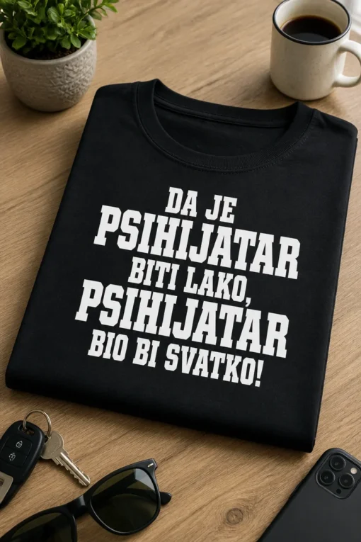 Majica za psihijatre s natpisom DA JE PSIHIJATAR BITI LAKO, PSIHIJATAR BIO BI SVATKO!