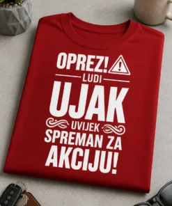 Majica za ujaka s natpisom OPREZ! LUDI UJAK UVIJEK SPREMAN ZA AKCIJU!