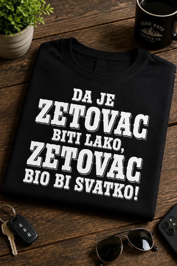 Majica za zetovce s natpisom DA JE ZETOVAC BITI LAKO, ZETOVAC BIO BI SVATKO!