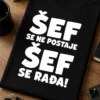 Majica sa sloganom ŠEF SE NE POSTAJE ŠEF SE RAĐA! u bijelom tipografskom dizajnu