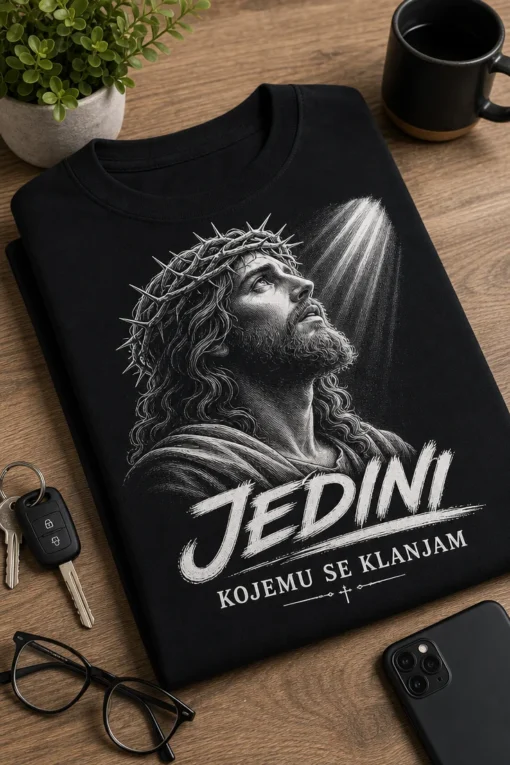 Majica s natpisom JEDINI KOJEMU SE KLANJAM i portretom Isusa Krista