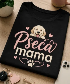 Ženska T-shirt majica s natpisom Pseća mama, nježnim otiskom šape i srca u blush pink i krem tonovima