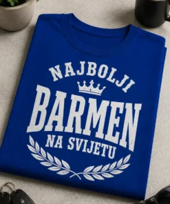 Majica s natpisom NAJBOLJI BARMEN NA SVIJETU u vintage badge stilu