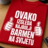 Majica s natpisom OVAKO IZGLEDA NAJBOLJI BARMEN NA SVIJETU i ilustracijama palca gore
