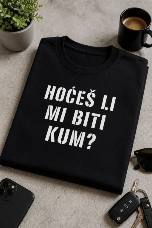 Majica s natpisom HOĆEŠ LI MI BITI KUM? za budućeg kuma
