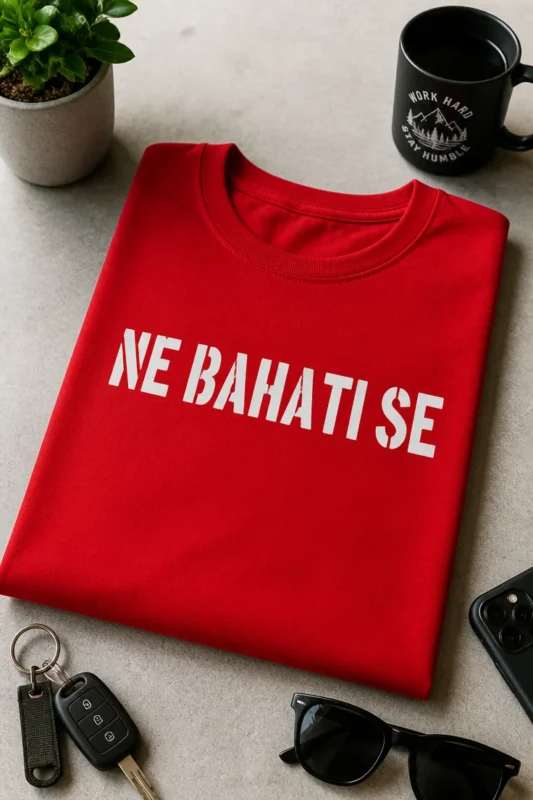 Majica s natpisom NE BAHATI SE u minimalističkom tipografskom dizajnu