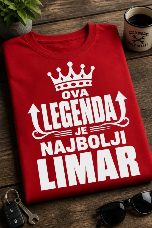 Majica s natpisom OVA LEGENDA JE NAJBOLJI LIMAR i motivom krune