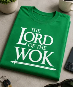 Majica s natpisom THE LORD OF THE WOK u stilu epske filmske parodije